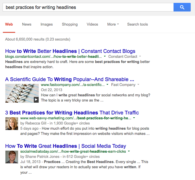 Google Authorship Example in Actual Results