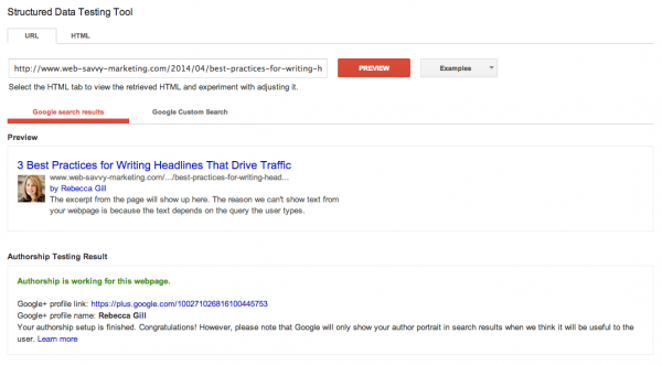 Structured Data Testing Tool for Verifying Google Authorship Set Up