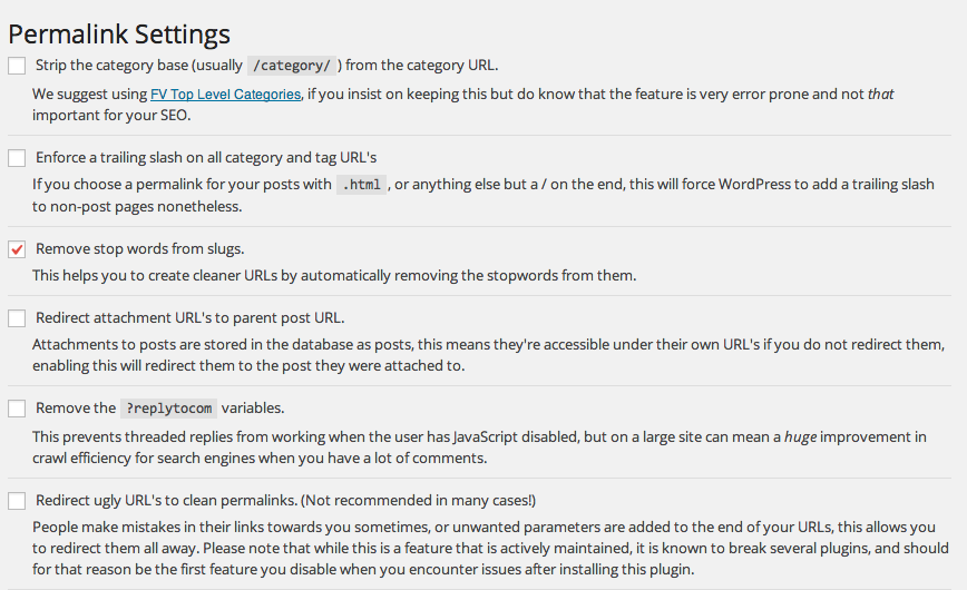 Yoast Permalink Settings