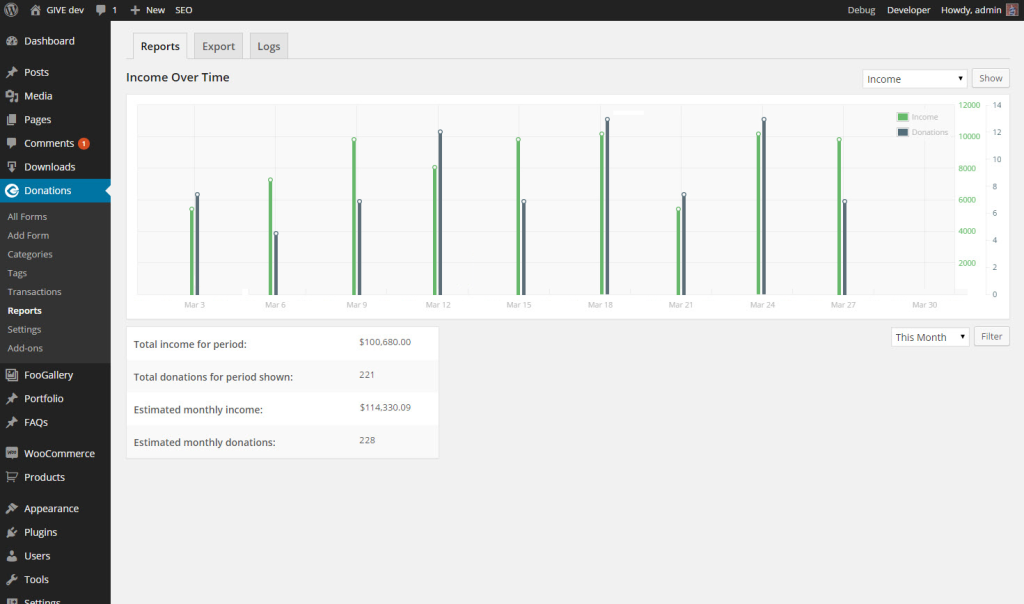 Sample Reporting in the Give Dontation Plugin