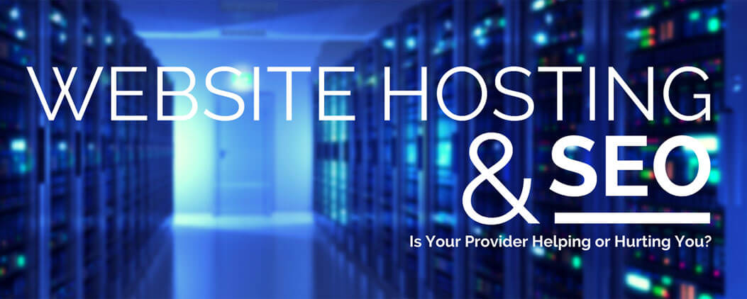 Website Hosting and SEO Text on Server Room Image